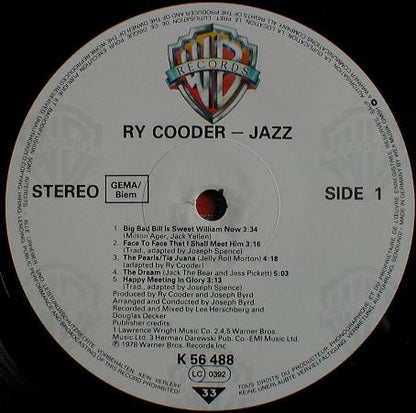 Ry Cooder : Jazz (LP, Album, RE)