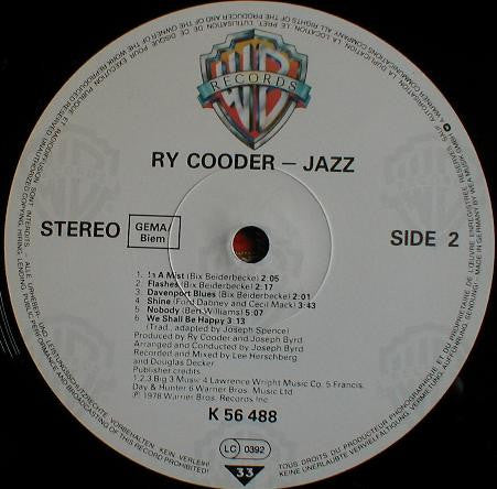 Ry Cooder : Jazz (LP, Album, RE)