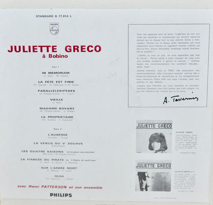 Juliette Gréco Avec Henri Patterson Et Son Ensemble : À Bobino (LP, Album, Mono)