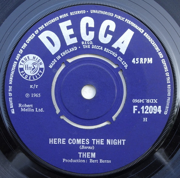Them (3) : Here Comes The Night (7", Single)