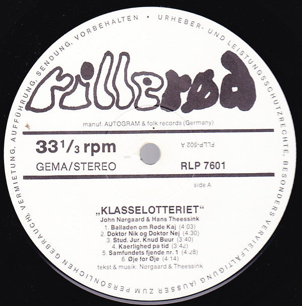 John Nørgaard & Hans Theessink : Klasselotteriet (LP, Album)