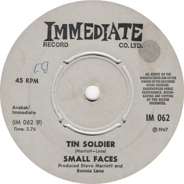 Small Faces : Tin Soldier / I Feel Much Better (7", Single)