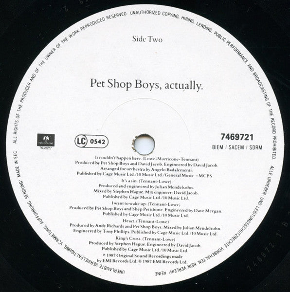 Pet Shop Boys : Actually (LP, Album)