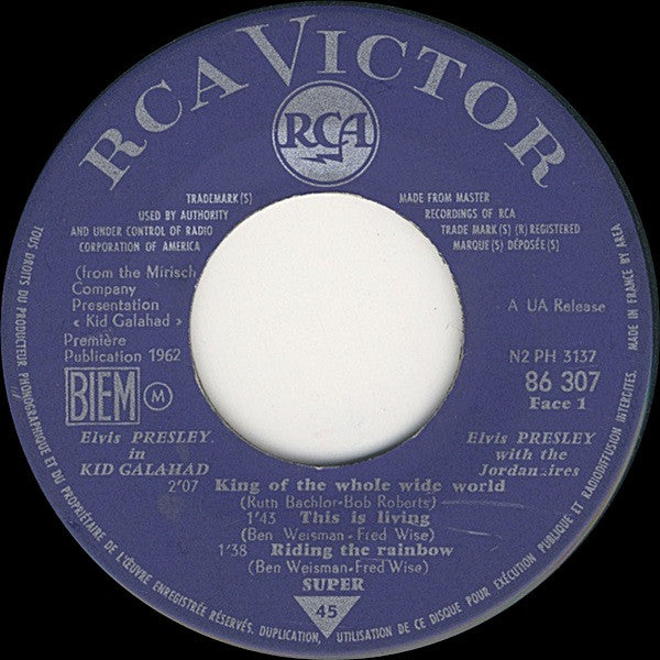 Elvis Presley With The Jordanaires : Elvis Presley In Kid Galahad / Six Great Songs (7", EP, Mono)