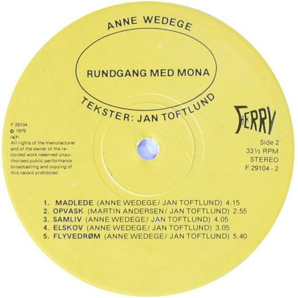 Anne Wedege Tekster Af Jan Toftlund : Rundgang Med Mona (LP)