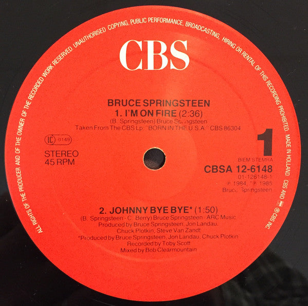 Bruce Springsteen : I'm On Fire (12", Maxi, Red)