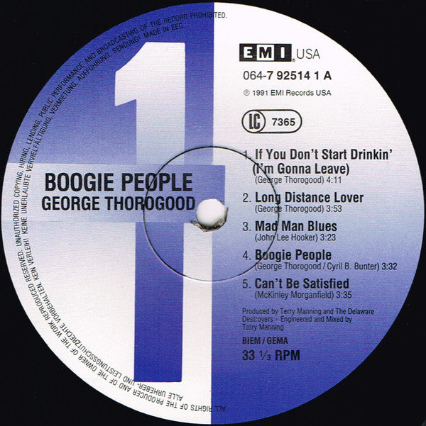 George Thorogood And The Destroyers* : Boogie People (LP, Album)