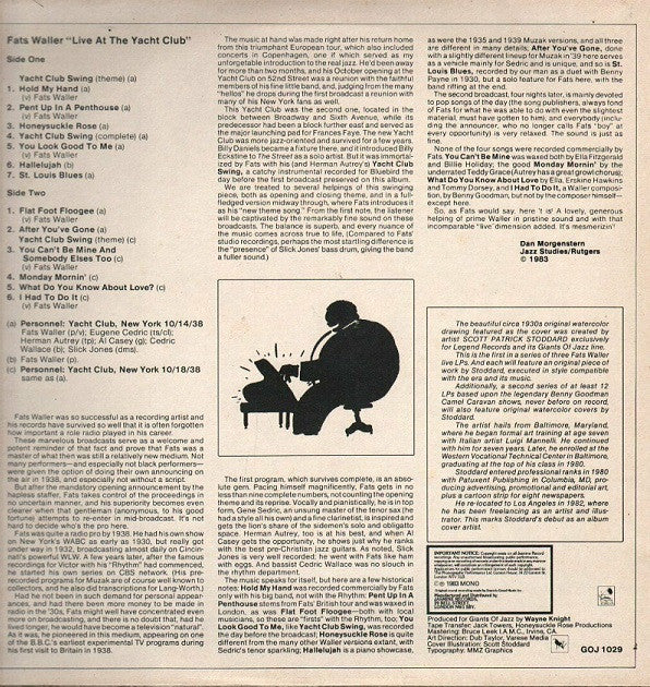 Fats Waller : Live At The Yacht Club (LP, Album, Mono)