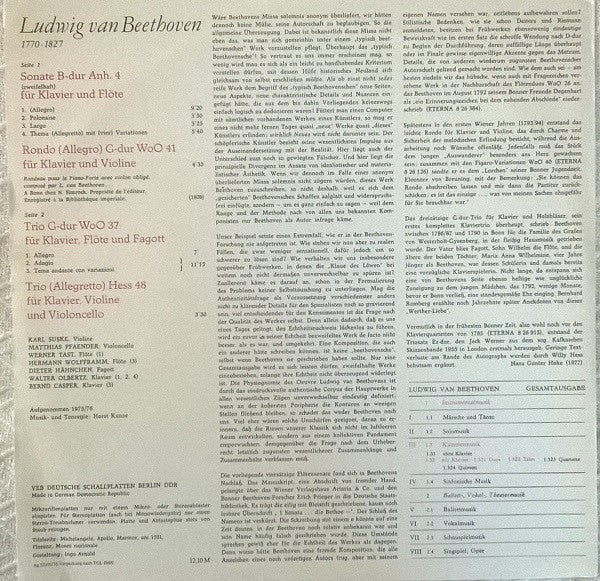Ludwig van Beethoven, Tast* · Suske* · Olbertz*, Casper* · Hähnchen*, Wolffram* · Pfaender* : Flötensonate B-dur Anh. 4 / Violinrondo G-dur WoO 41 / Klaviertrios G-dur WoO 37 / Es-dur Hess 48 (LP)