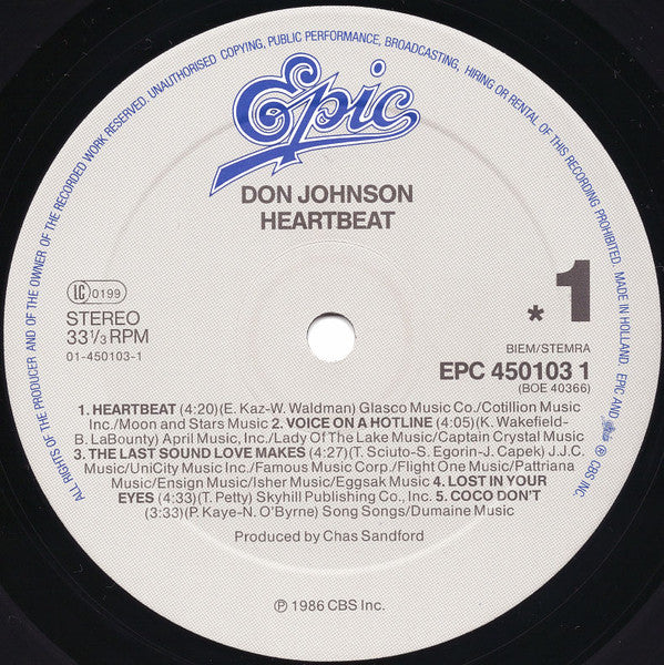 Don Johnson : Heartbeat (LP, Album, Gat)