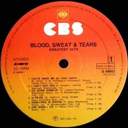 Blood, Sweat And Tears : Blood, Sweat & Tears Greatest Hits (LP, Comp, RE)