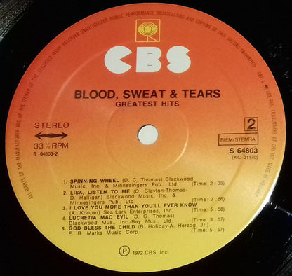Blood, Sweat And Tears : Blood, Sweat & Tears Greatest Hits (LP, Comp, RE)