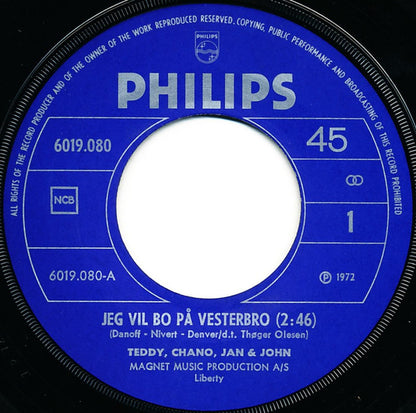 Teddy, Chano, Jan & John : Jeg Vil Bo På Vesterbro (7", Single)