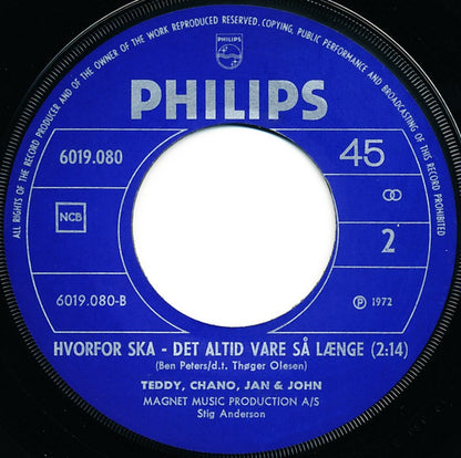 Teddy, Chano, Jan & John : Jeg Vil Bo På Vesterbro (7", Single)