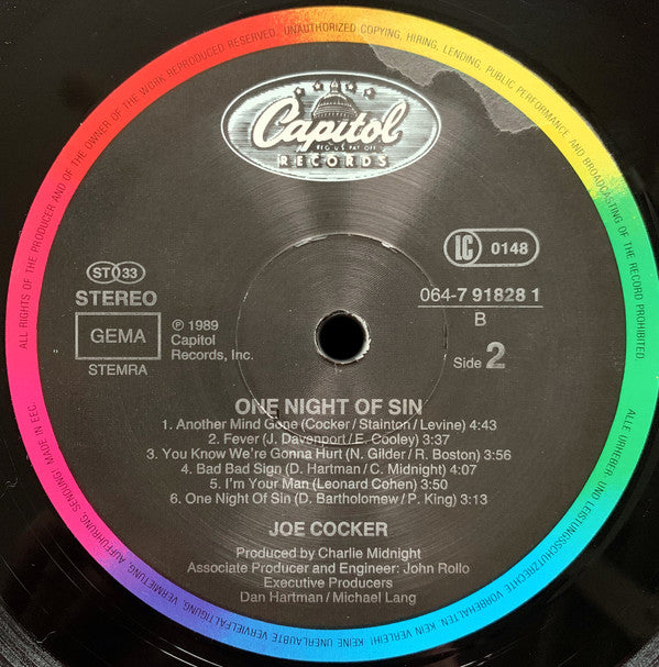 Joe Cocker : One Night Of Sin (LP, Album)