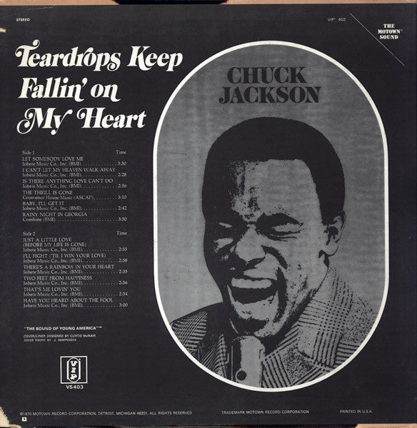 Chuck Jackson : Teardrops Keep Fallin' On My Heart (LP, Album, Ind)
