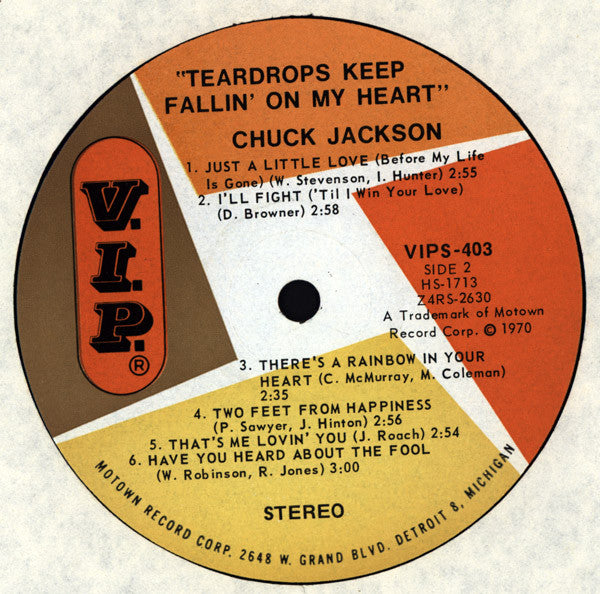 Chuck Jackson : Teardrops Keep Fallin' On My Heart (LP, Album, Ind)