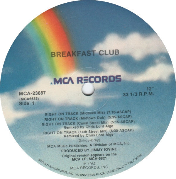 Breakfast Club : Right On Track (12", Single, Pic)