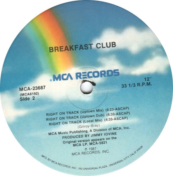 Breakfast Club : Right On Track (12", Single, Pic)