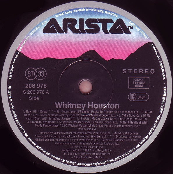 Whitney Houston : Whitney Houston (LP, Album, RE)