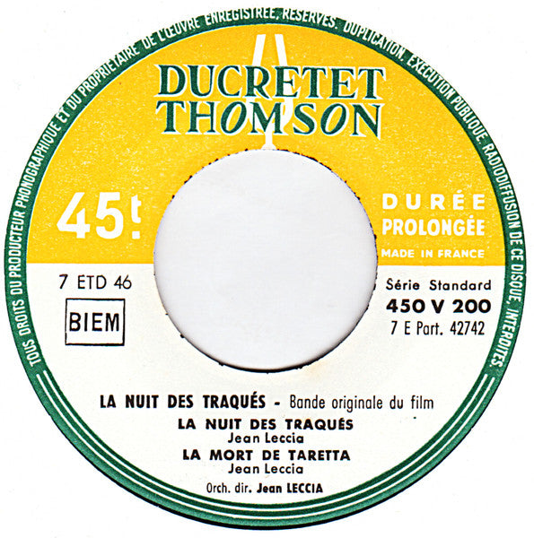 Jean Leccia - Charles Aznavour : La Nuit Des Traqués (7", EP)