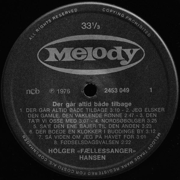 Holger "Fællessanger" Hansen : Der Går Altid Både Tilbage (LP, Comp)