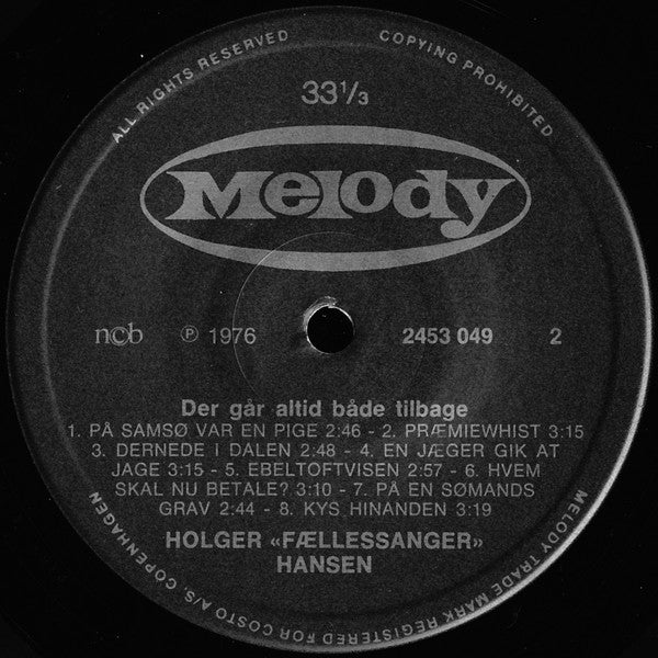 Holger "Fællessanger" Hansen : Der Går Altid Både Tilbage (LP, Comp)