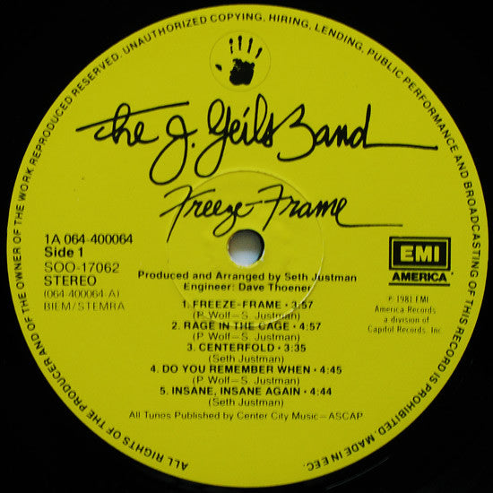 The J. Geils Band : Freeze-Frame (LP, Album)