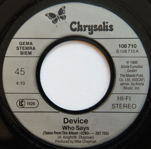 Device (2) : Who Says (7", Single)
