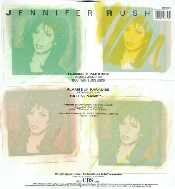 Jennifer Rush Duet With Elton John : Flames Of Paradise (Extended Version) (12", Single)