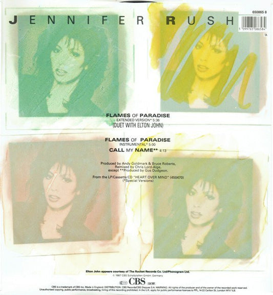 Jennifer Rush Duet With Elton John : Flames Of Paradise (Extended Version) (12", Single)