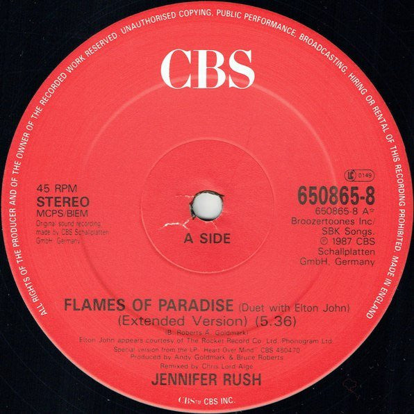 Jennifer Rush Duet With Elton John : Flames Of Paradise (Extended Version) (12", Single)