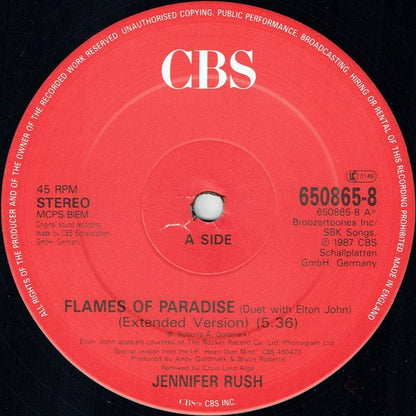Jennifer Rush Duet With Elton John : Flames Of Paradise (Extended Version) (12", Single)