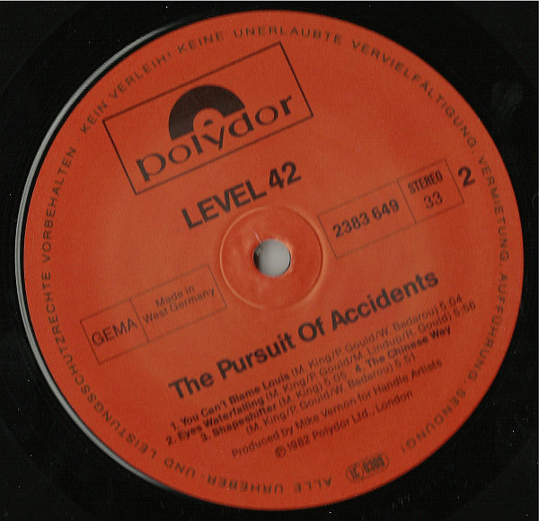 Level 42 : The Pursuit Of Accidents (LP, Album, RE)