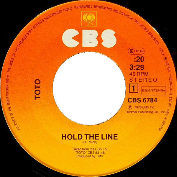 Toto : Hold The Line (7", Single)
