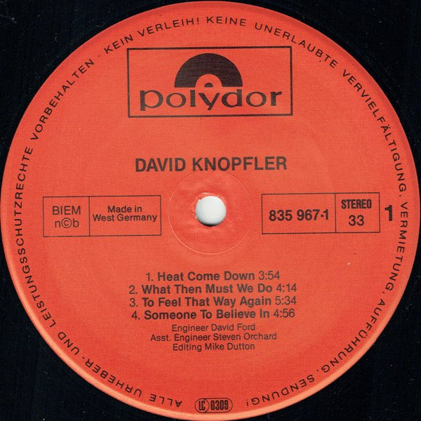 David Knopfler : Lips Against The Steel (LP, Album)