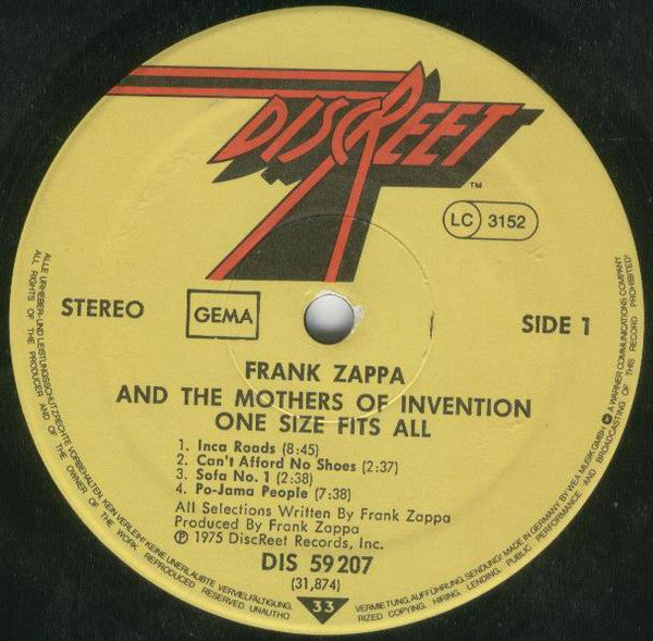Frank Zappa And The Mothers Of Invention* : One Size Fits All (LP, Album, RP, Gat)
