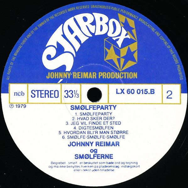 Johnny Reimar og The Smurfs (2) : Smølfeparty (LP, Album)