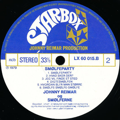 Johnny Reimar og The Smurfs (2) : Smølfeparty (LP, Album)