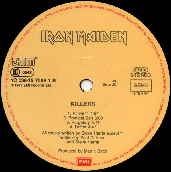 Iron Maiden : Killers (LP, Album, RE)