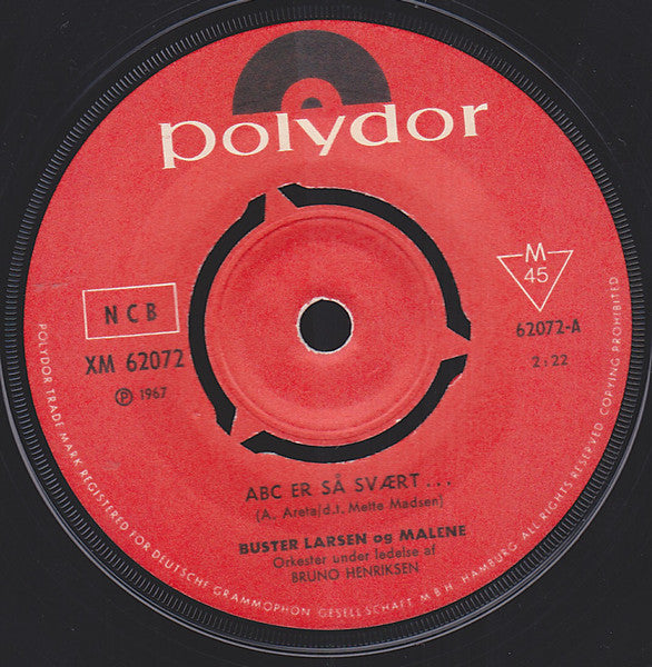 Buster Larsen & Lille Malene : A • B • C Er Så Svært (7", Single, Mono)