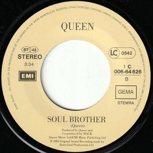 Queen & David Bowie : Under Pressure (7", Single, Yel)