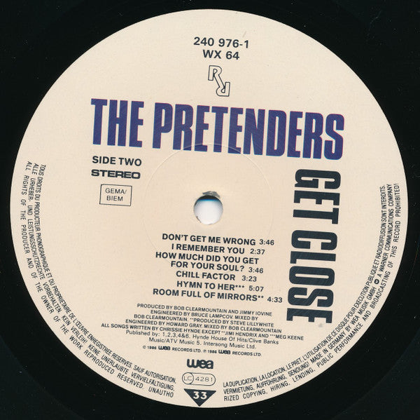 The Pretenders : Get Close (LP, Album, Rec)