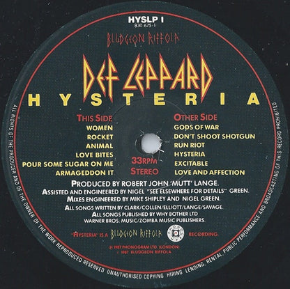 Def Leppard : Hysteria (LP, Album)