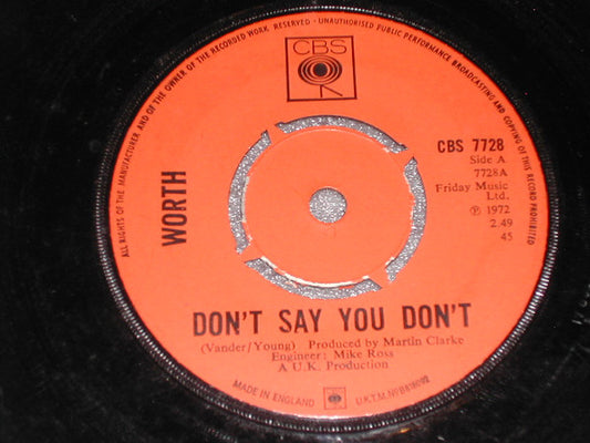 Worth (2) : Don't Say You Don't (7", Single)