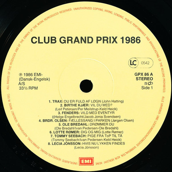 Various : Club Grand Prix 1986 (+ 6 Ekstra Hits) (LP, Comp)