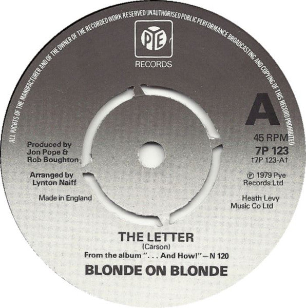 Blonde On Blonde : The Letter (7", Single, Pus)