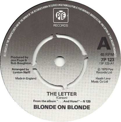 Blonde On Blonde : The Letter (7", Single, Pus)