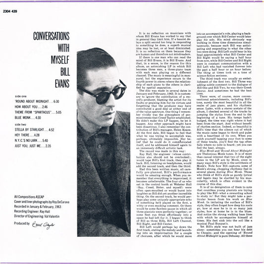 Bill Evans : Conversations With Myself (LP, Album, RE)