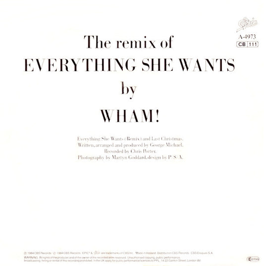 Wham! : Everything She Wants (Remix) (7", Single)